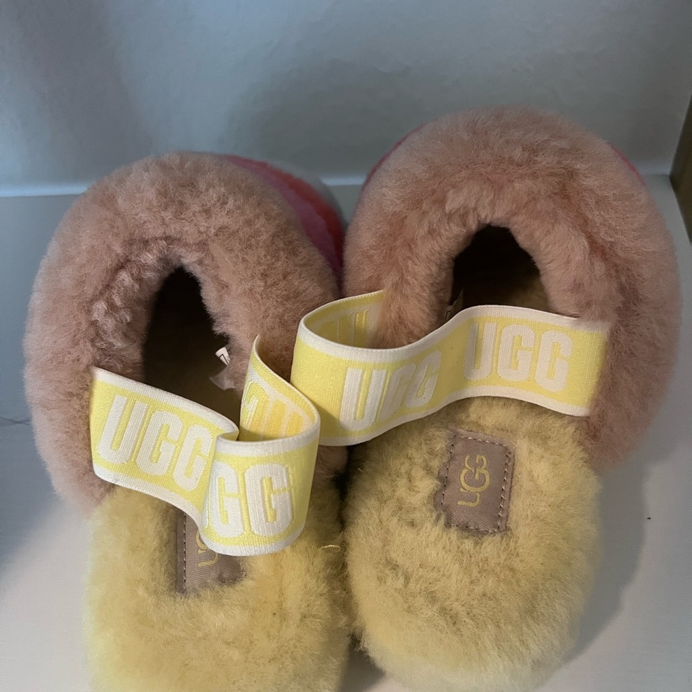 UGG Fluffy Slippers in Pink and Cream 6